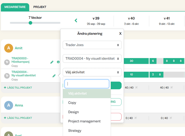 You can now add an activity to planning rows in Roughly Right
