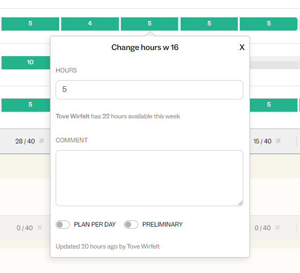 Planning change log