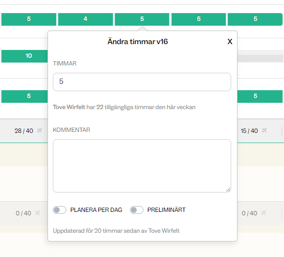 Planering ändring log